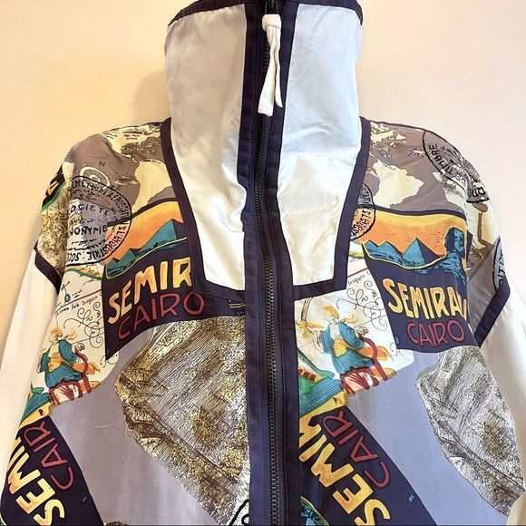 Vintage East West 100% Silk Printed Jogger Set Jacket Drawstring Pants Size L - Picture 4 of 15